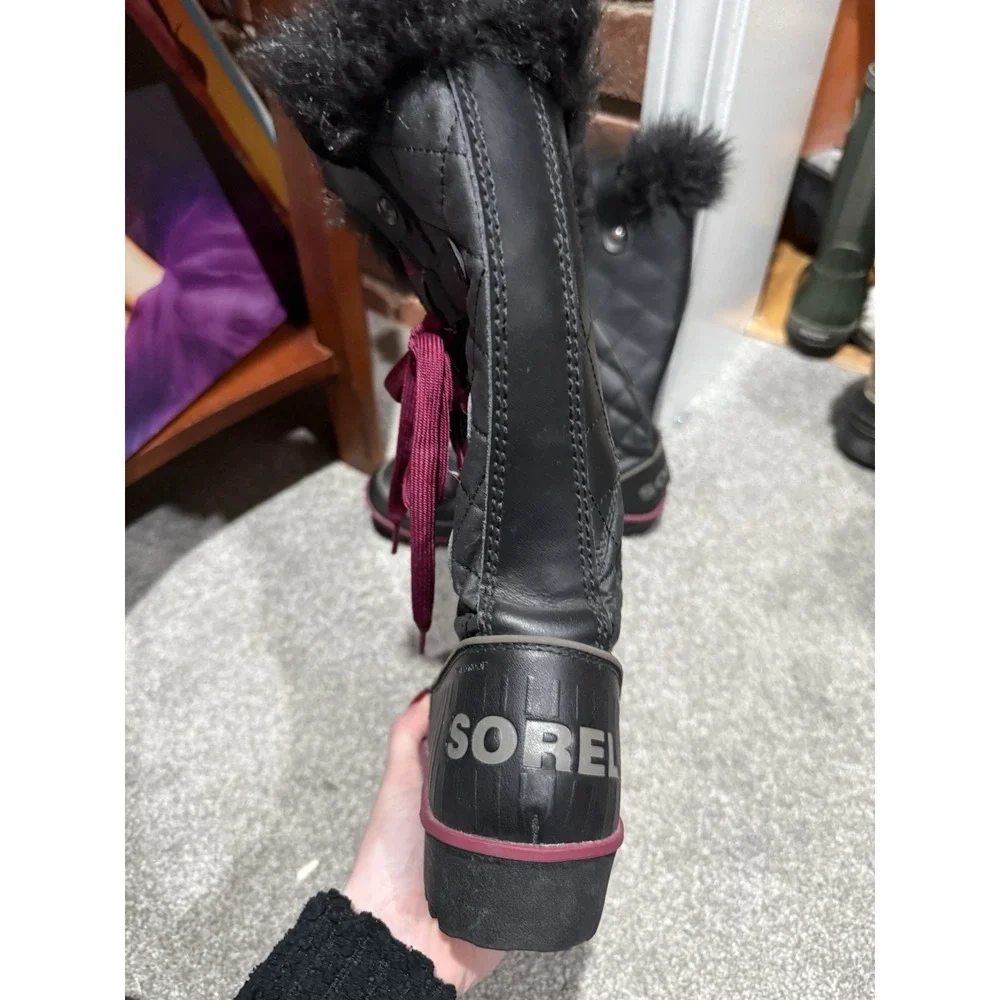 Sorel Women's Tivoli Twist Black Leather Winter Tall‎ Boots Size 7 US